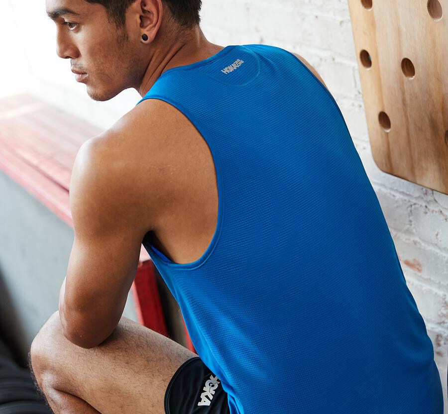 Hoka One One Mens Tops - Performance Tank - Blue - EYTR10869